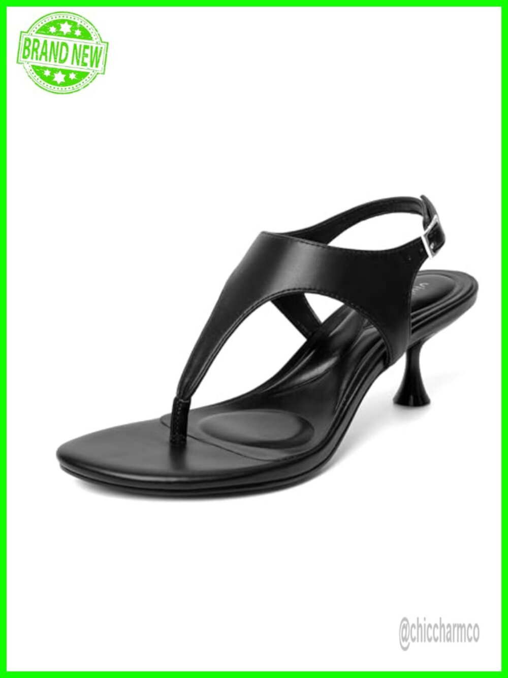 Women's Kitten Heel Sandals - Faux Leather Square Toe Slip-On Thong Flip Flop